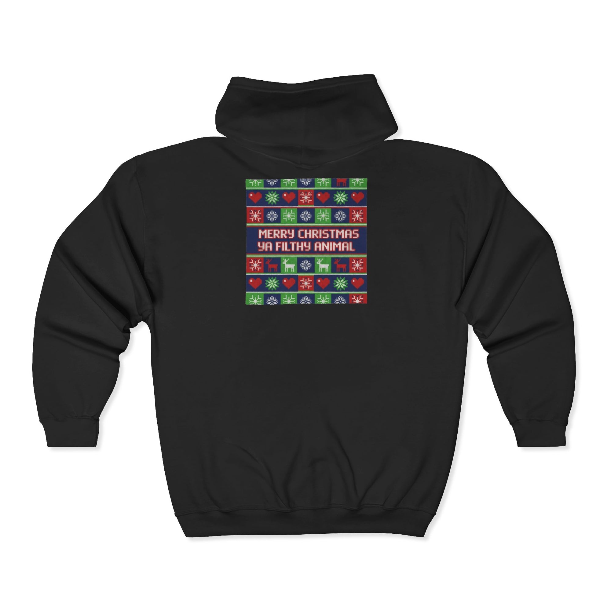 Christmas Gaming Zip Hoodie - "Merry Christmas Ya Filthy Animal" Ugly Sweater Design