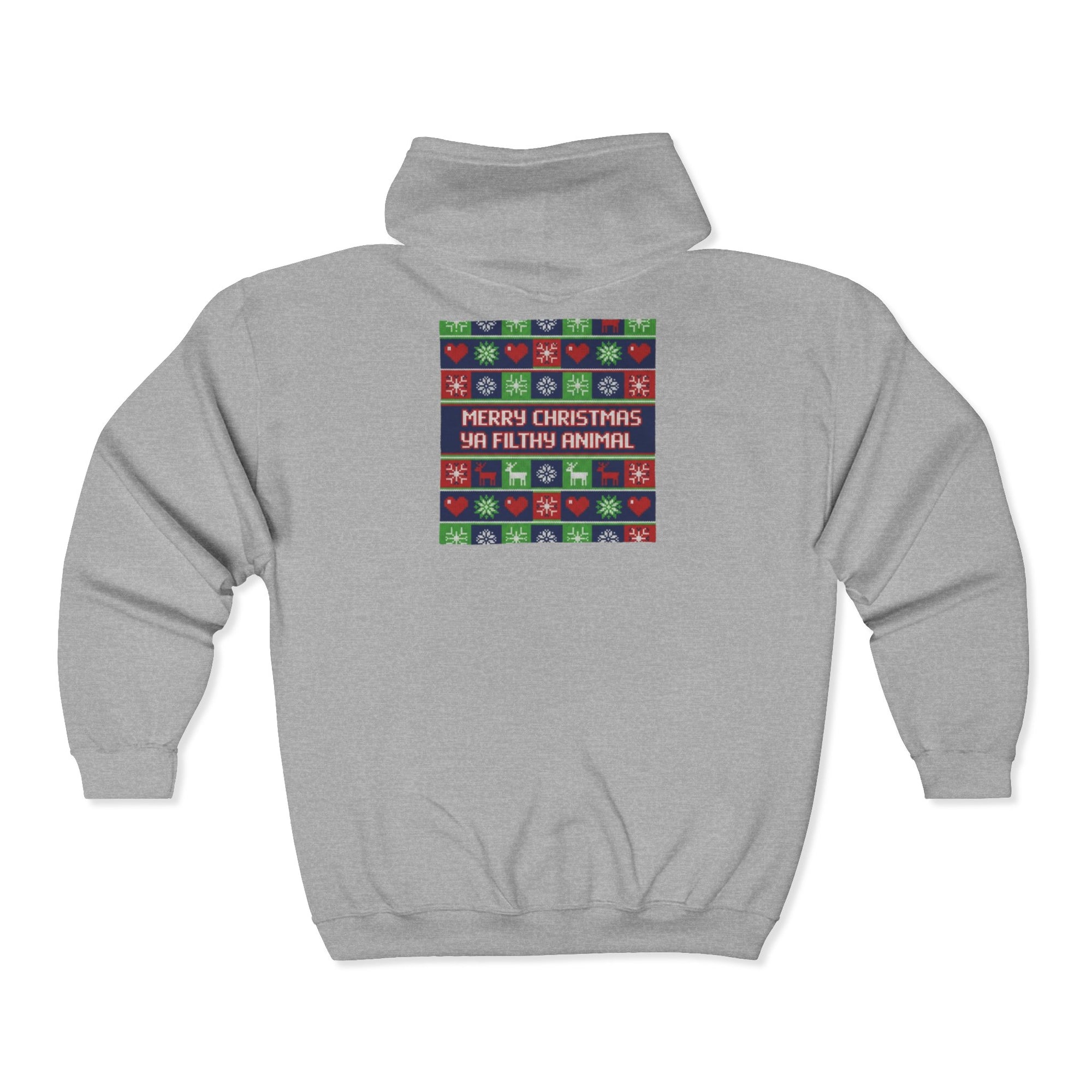 Christmas Gaming Zip Hoodie - "Merry Christmas Ya Filthy Animal" Ugly Sweater Design
