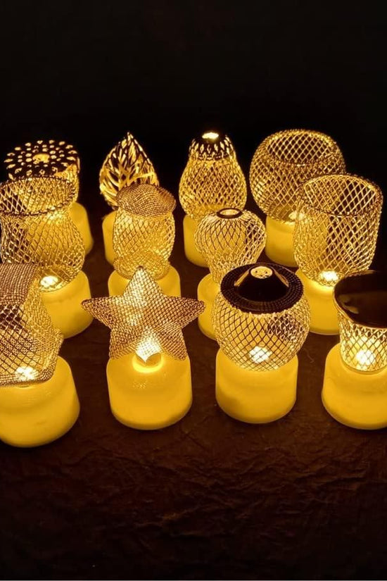 Golden Net LED Tealight Candle Lanterns Star 6 pcs