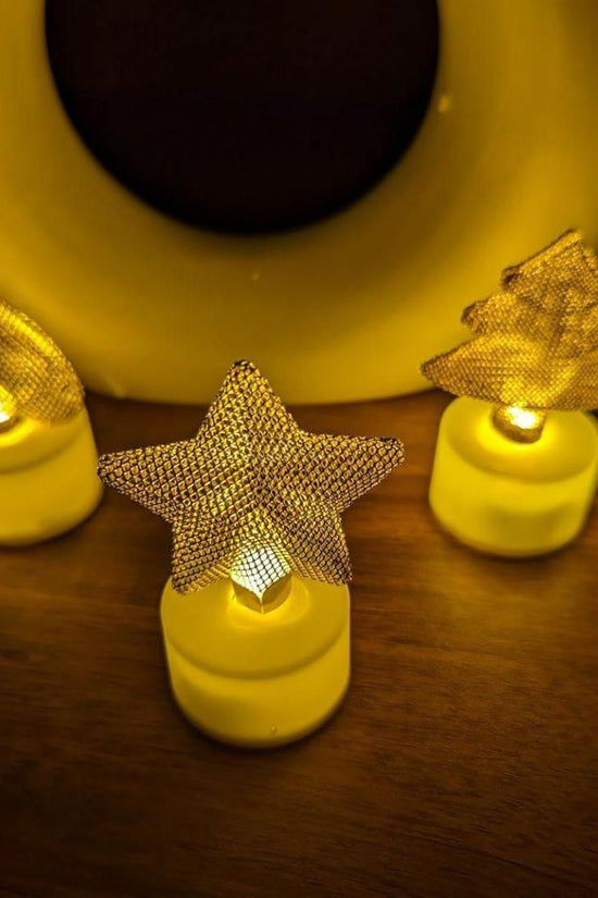 Golden Net LED Tealight Candle Lanterns Star 6 pcs