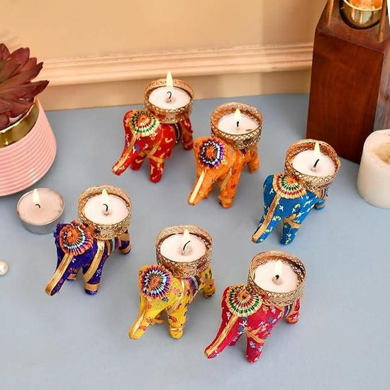 Rajasthani Elephant Tea Light Candle Holder (Pack of 4)