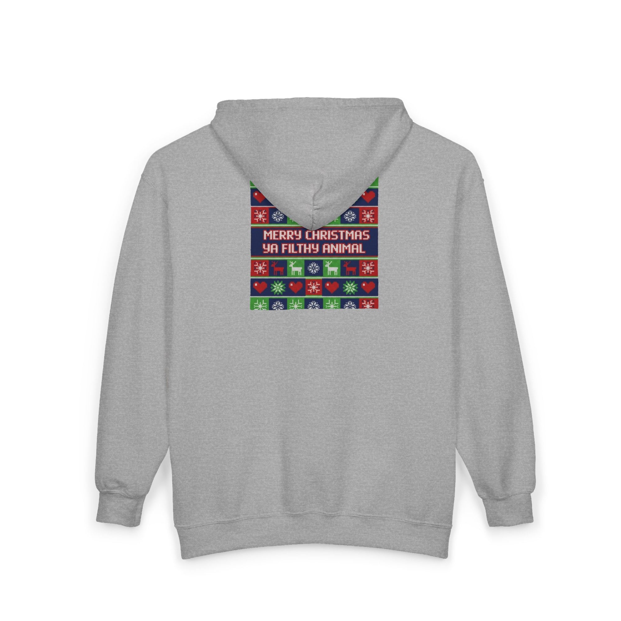 Christmas Gaming Zip Hoodie - "Merry Christmas Ya Filthy Animal" Ugly Sweater Design