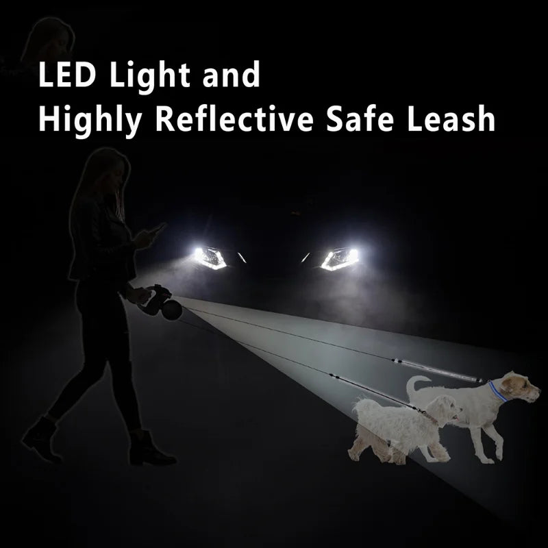 Retractable Dual Doggie Leash with LED Light